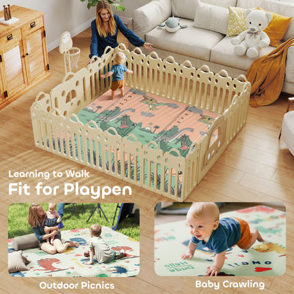 Baby Play Mat, Double Sideded Foldable Kids Crawling Mat, Reversible & Waterproof, Dinosaur