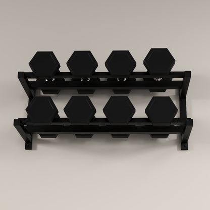 Wall-Mounted Dumbbell Rack, 2-Tier Weight Stand, Space-Saving and Multi-Functional Steel organiser for Home Gym, Black