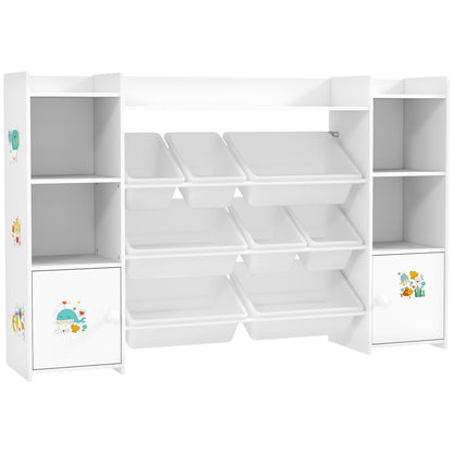 Kids Toy Organizers and Storage with 8 Removable Storage Bins and Bookshelf, White