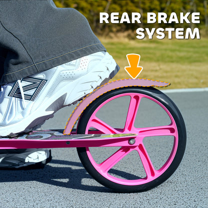 Foldable Kids Scooter with Adjustable Handlebar, 200mm Big Wheel, Rear Fender Brake, for Ages 6-12 Years, Pink