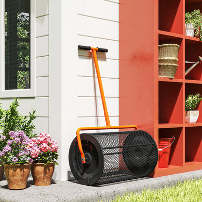 Compost Spreader, 24" Peat Moss Spreader with Height Adjustable T Shaped Handle and Metal Mesh Basket