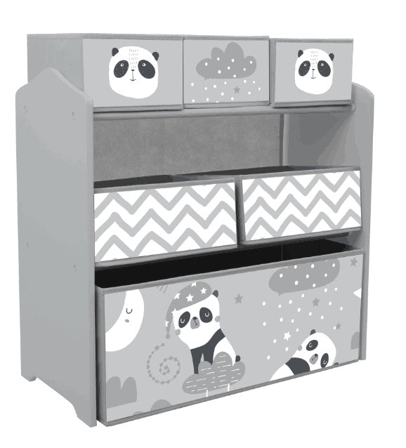 ZONEKIZ Kids Storage Unit, Toy Storage Organiser, with Six Fabric Bins, for Bedrooms, Playrooms, Nurseries - Grey