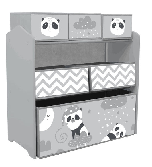 ZONEKIZ Kids Storage Unit, Toy Storage Organiser, with Six Fabric Bins, for Bedrooms, Playrooms, Nurseries - Grey