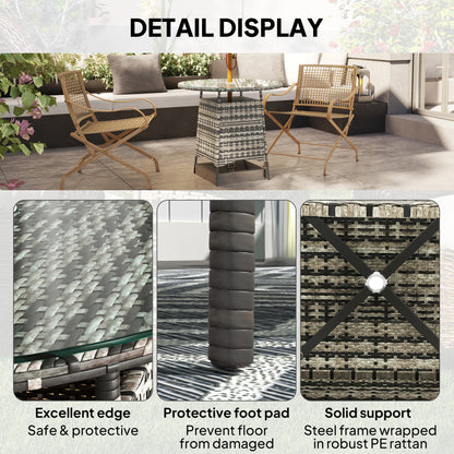 Wicker Garden Rattan Table, Patio Furniture Outdoor Coffee Table with Umbrella Hole and Tempered Glass Top, Grey