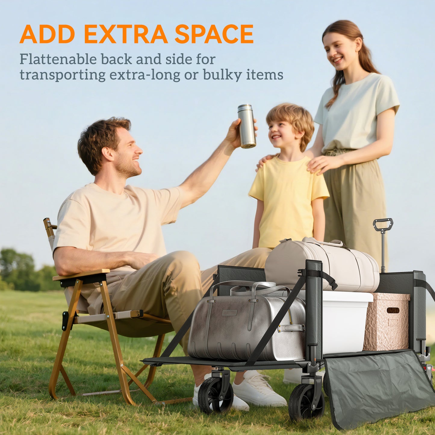 Festival Trolley on Wheels, 150L Folding Camping Trolley Cart with Openable Sides