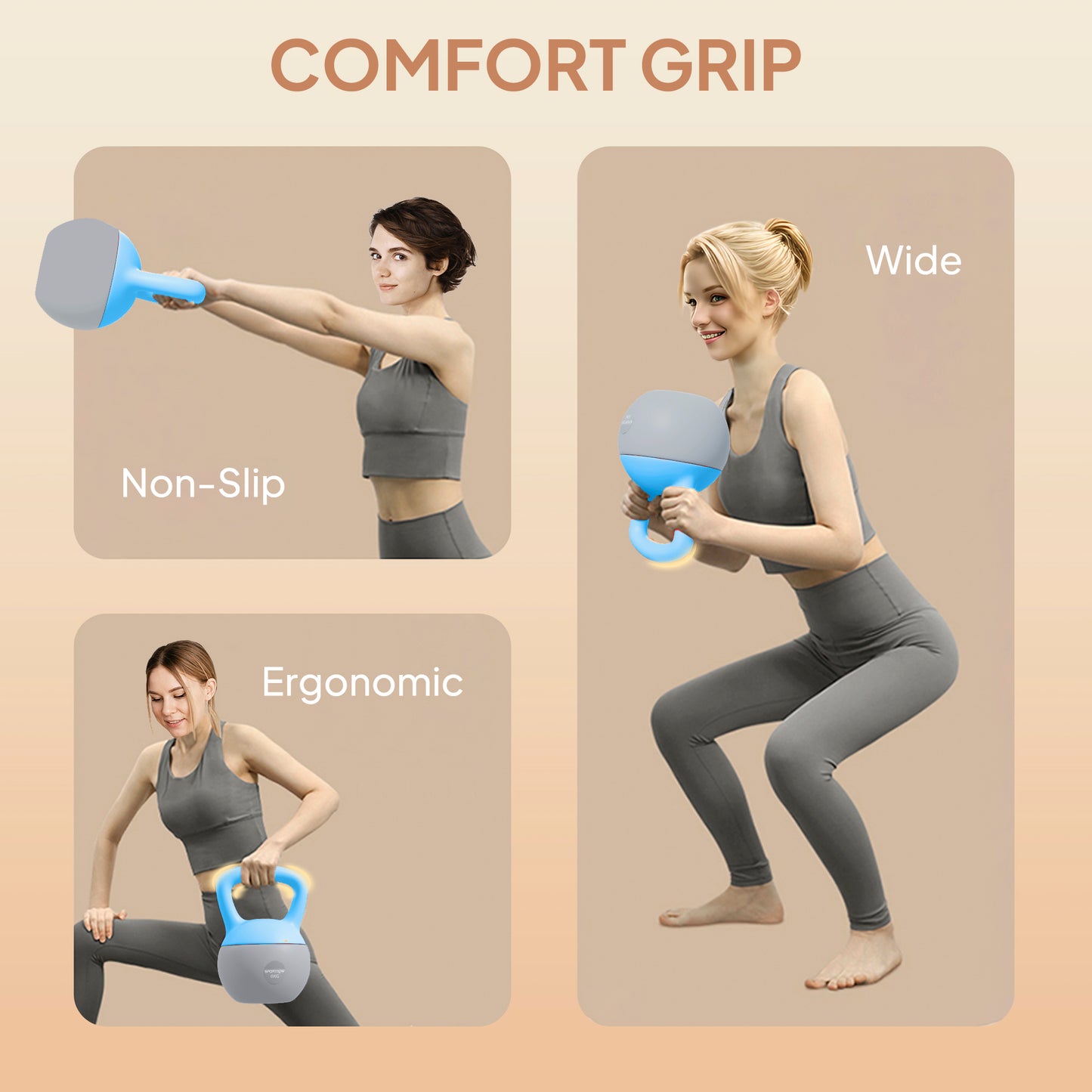 8KG Soft Kettlebell, Kettlebell with Non-Slip Handle for Home Gym, Weight Lifting, Strength Training, Light Blue/Grey