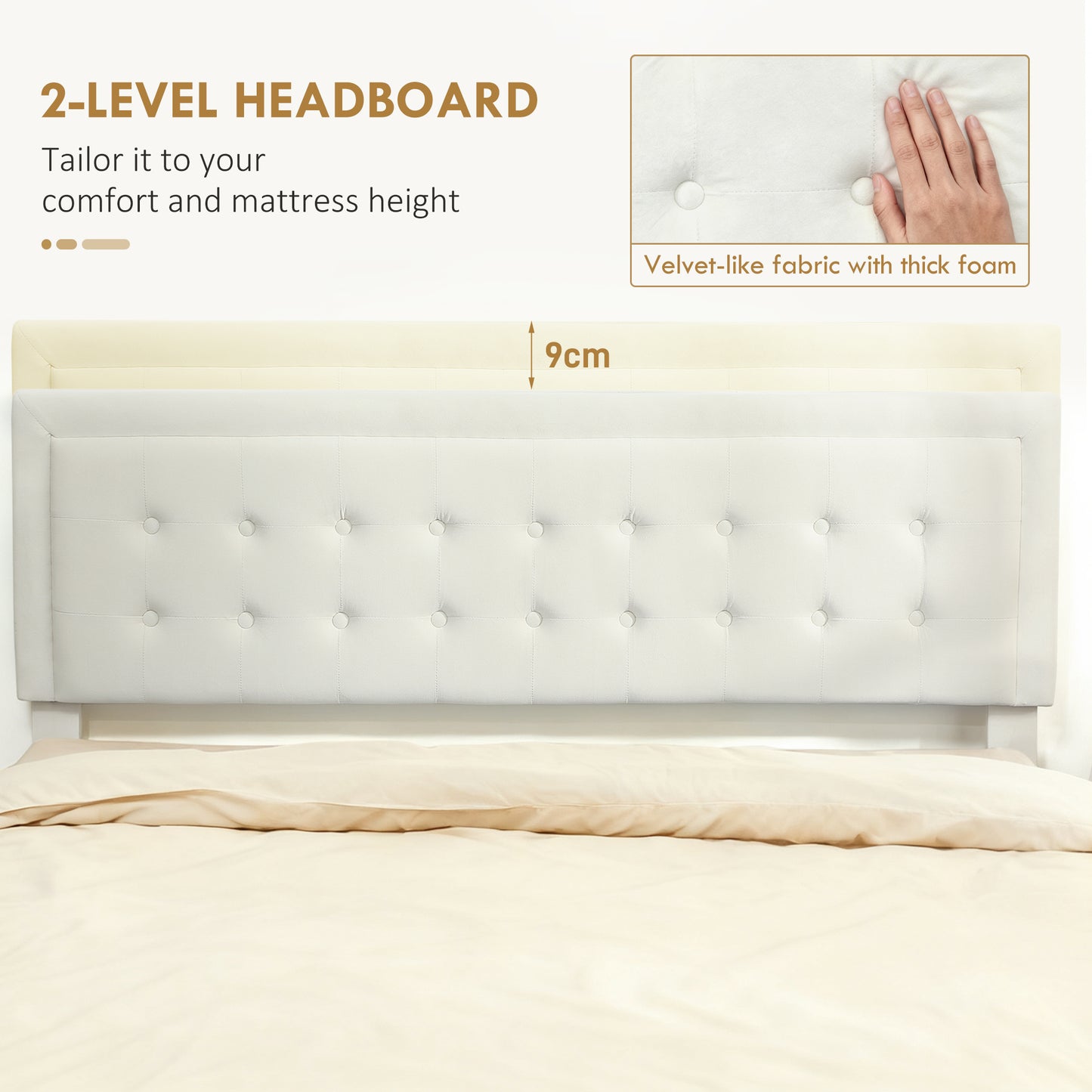 King Size Ottoman Bed Frame, with Front Drawer - Cream