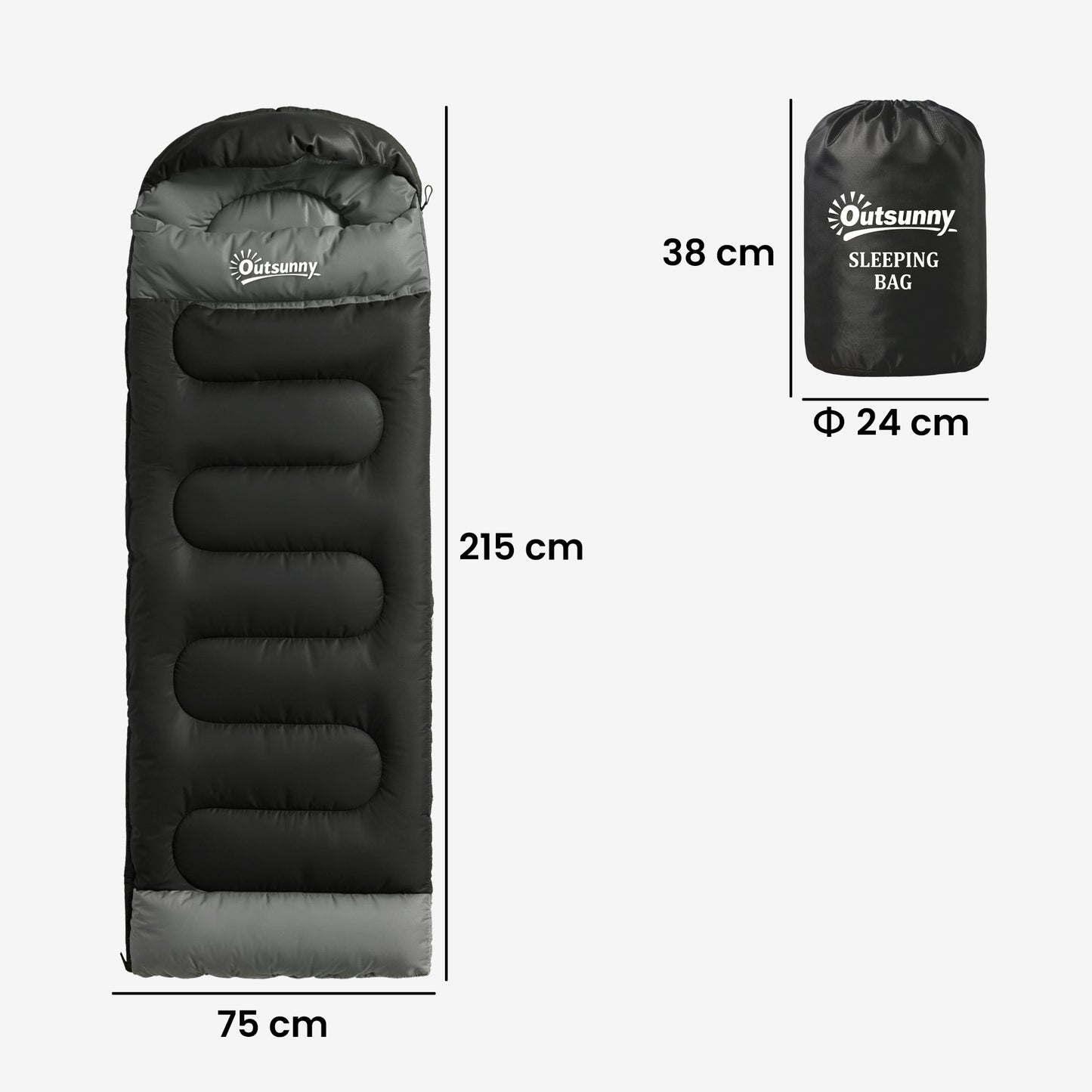 Sleeping Bag for Adults, Lightweight & Compact Sleeping Bag, 3 Seasons, Black