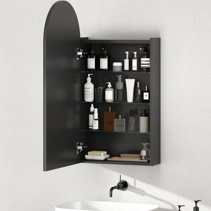 Arched Bathroom Mirror Cabinet with Adjustable Glass Shelves - Black