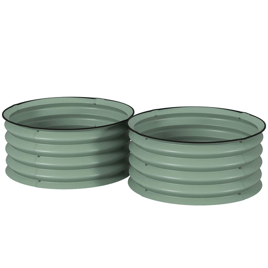 Set of 2 Raised Garden Bed, Metal Planter Box with Safety Edging, Easy-to-assemble Stock Tank, Green