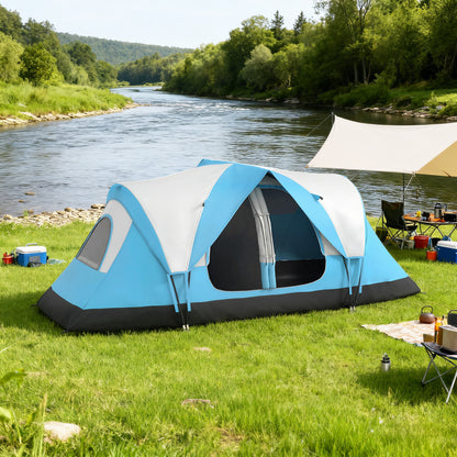 Camping Tent for 6 Man with 2000mm Water Resistant Rainfly and Carry Bag for Fishing Hiking Festival, Sky Blue