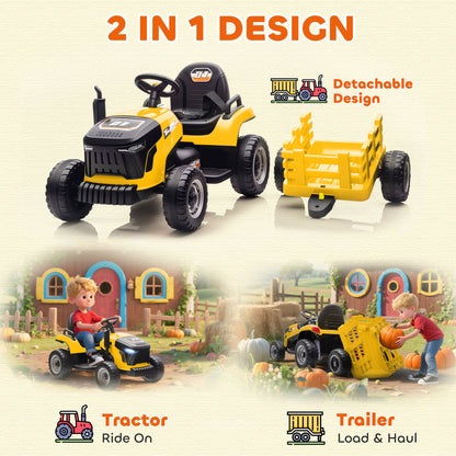12V Ride on Tractor and Trailer with Remote Control, Music, Shifter, Start-Up Sound, for Kids Ages 3-8 Years, Yellow