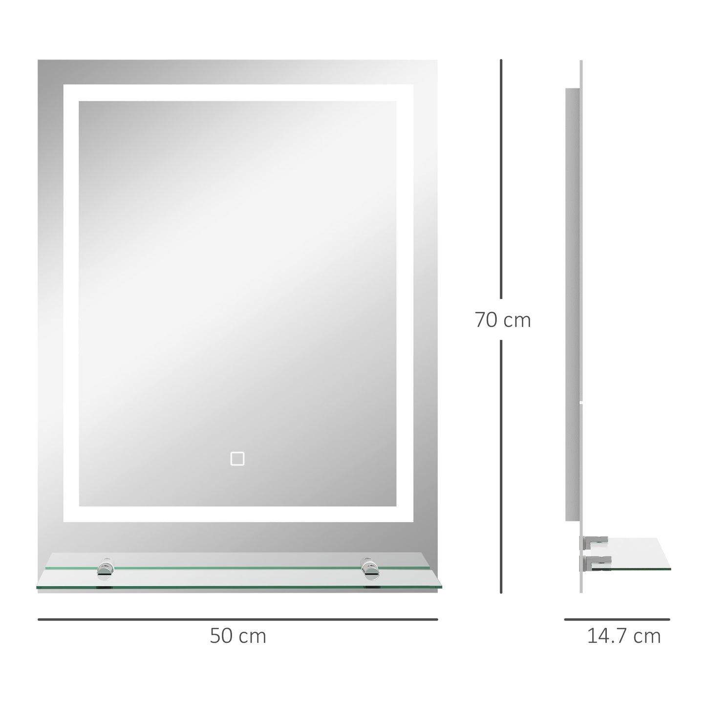 Large Vanity Mirror with Lights and Shelf, Illuminated bathroom Mirror with 3 Colour Brightness, Smart Touch, Anti-Fog