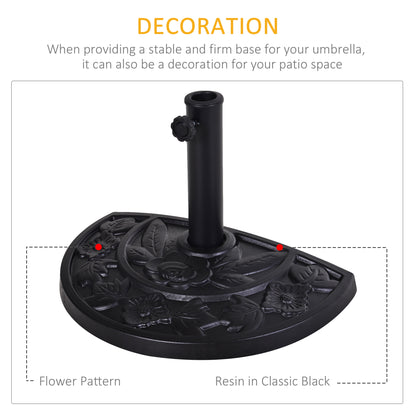 9kg Resin Parasol Base, Half Round Umbrella Stand with Floral Design for Garden, Outdoor, Suitable Umbrella Rod: Ø3.8cm