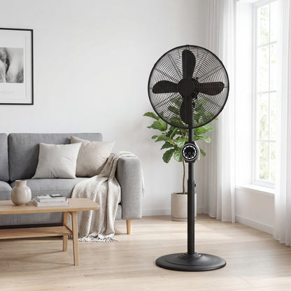 41 cm Metal Pedestal Fan with Oscillating, Adjustable Height Black
