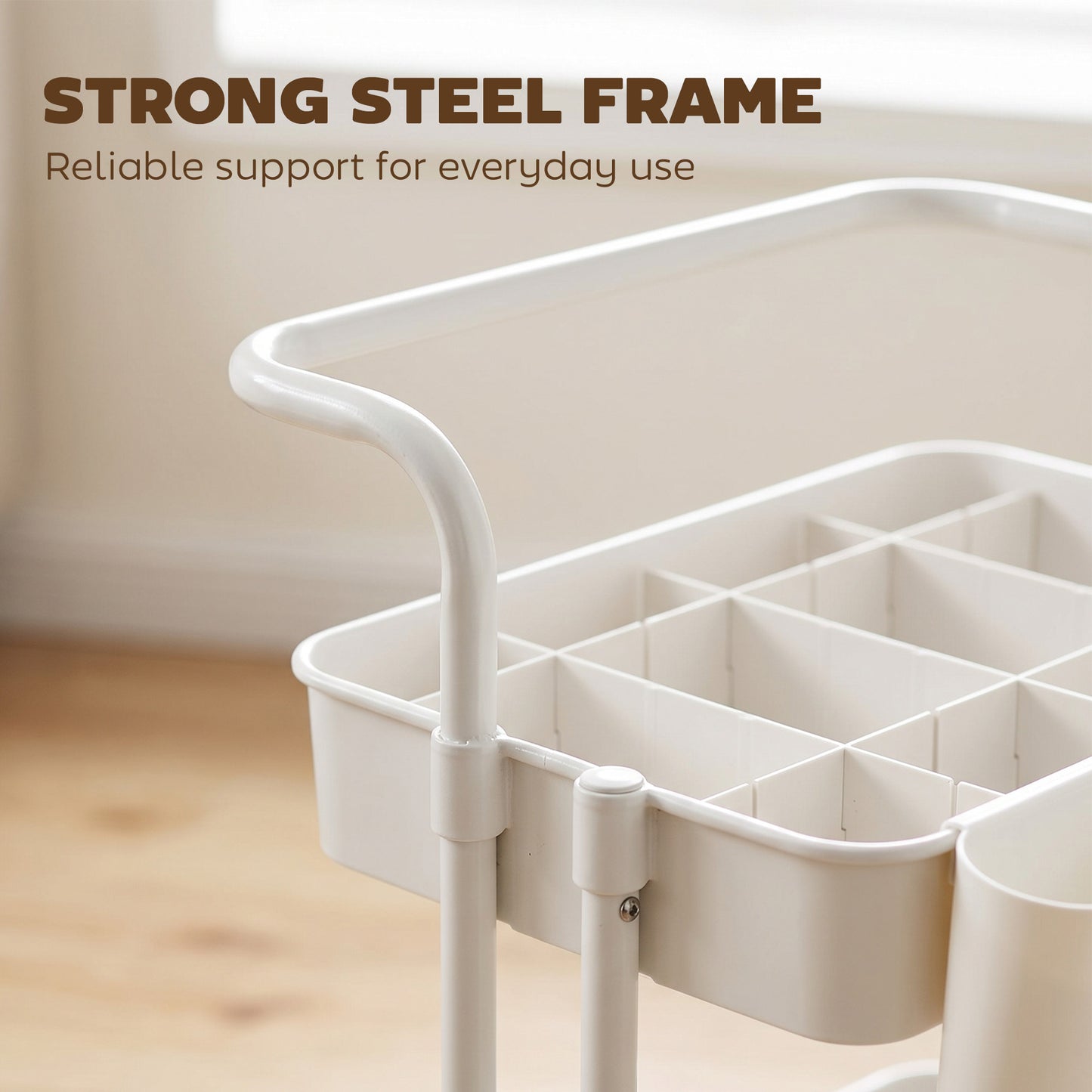 Three-Tier Home Trolley, with Handle and Wheels - White