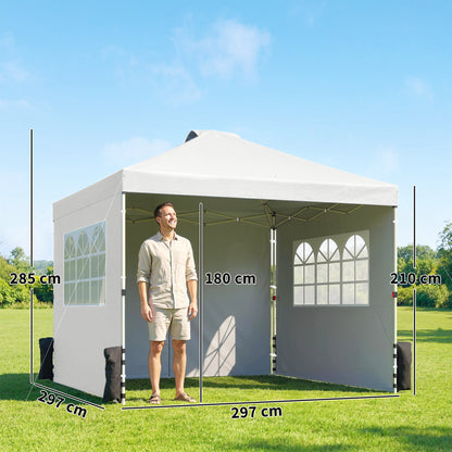 Pop Up Gazebo Waterproof Height Adjustable Canopy with 3 Sidewalls Wheeled Bag for Parties 3 x 3 m White