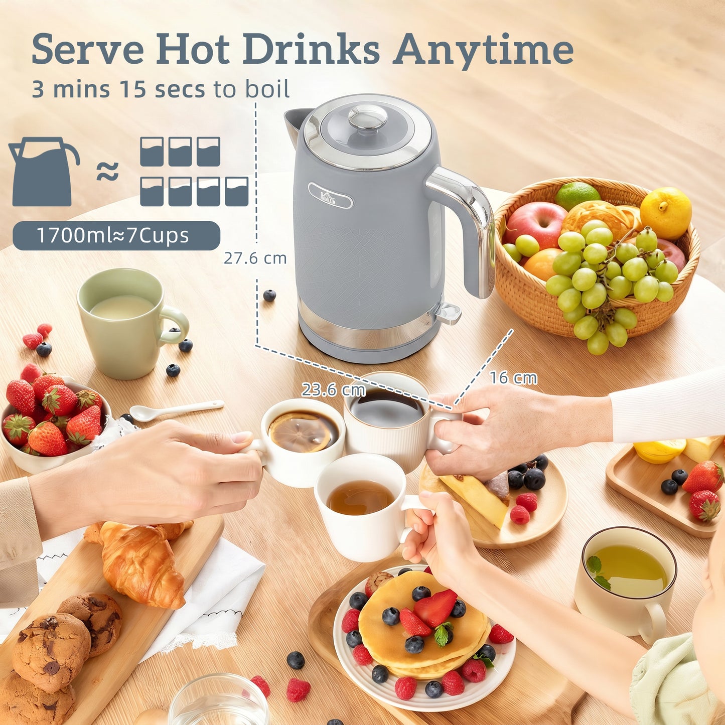 Sleek Textured Kettle and Toaster Set - Grey