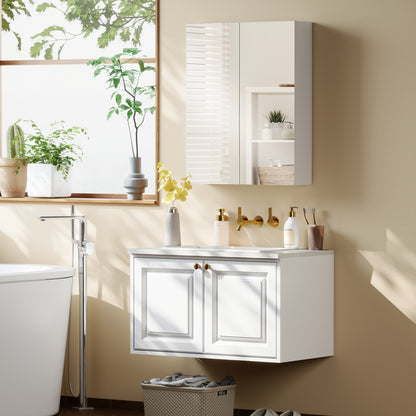 Bathroom Mirror Cabinet, 3-Tier Wall Mount Bathroom Storage Cabinet with Soft-Close Hinges and Adjustable Shelf
