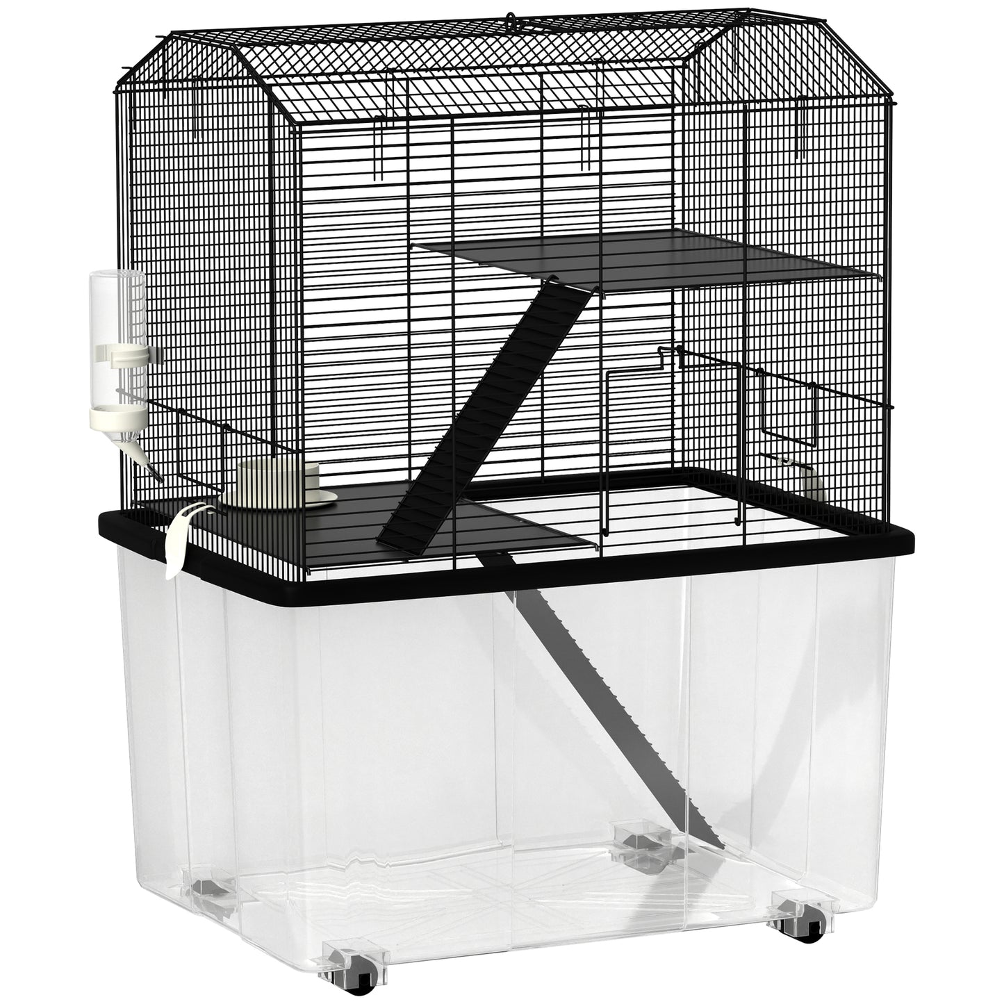 Three-Tier Gerbil Cage, Hamster Cage for Dwarf Hamster, Syrian Hamster w/ Wheels, Deep Bottom, Food Dish, Water Bottle