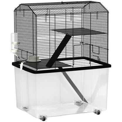 Three-Tier Gerbil Cage, Hamster Cage for Dwarf Hamster, Syrian Hamster w/ Wheels, Deep Bottom, Food Dish, Water Bottle