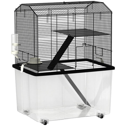 Three-Tier Gerbil Cage, Hamster Cage for Dwarf Hamster, Syrian Hamster w/ Wheels, Deep Bottom, Food Dish, Water Bottle