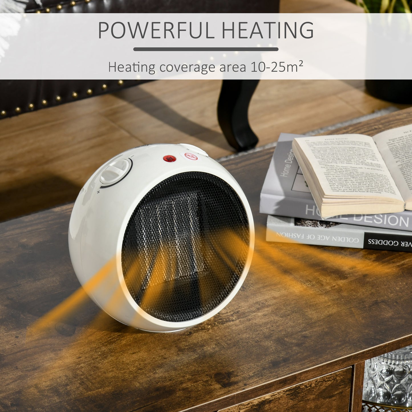 1500W Small Space Heater, Ceramic Electric Plug in Fan Heater with 3 Heat Setting, Adjustable Temperature, Tip-Over
