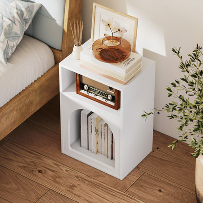 Bedside Table with 2 Open Compartments - White
