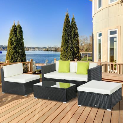 White Rattan Garden Furniture 4-Seater Outdoor Sofa Set with Coffee Table - White