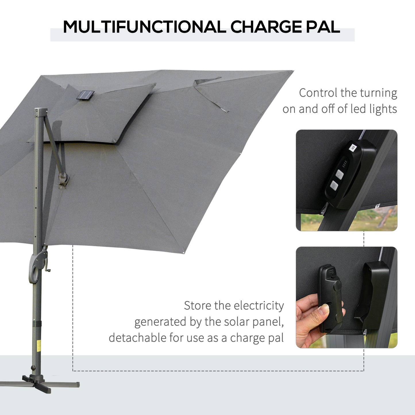 3 x 3(m) Aluminum Sun Square Canopy Top w/ Adjustable Pole Angle Dark Grey