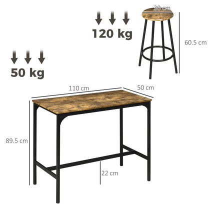 Five-Piece Industrial-Style Bar Table Set - Brown/Black