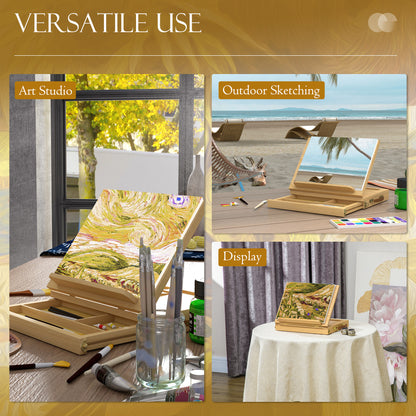 Wooden Table Easel Box with Storage Portable Folding Artist Easel, Natural