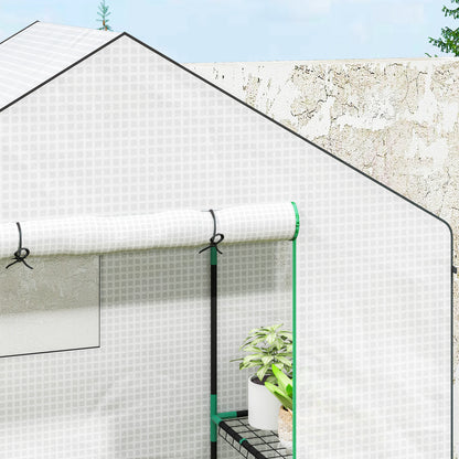 143 x 74cm Walk-In Greenhouse, with Shelves - White