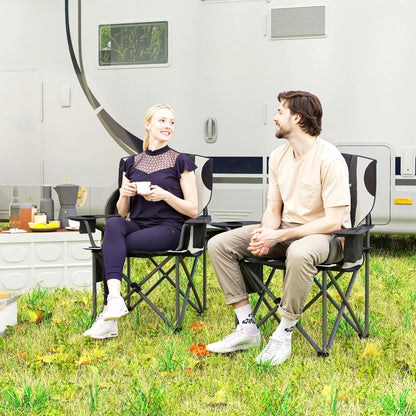 Set of 2 Folding Camping Chairs, Padded Camping Chairs with Adjustable Armrests
