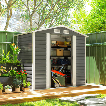7 x 4ft Garden Shed, Easy to Assemble, Upgraded Galvanised Steel Frame with Foundation Kit, Double Doors with Lock