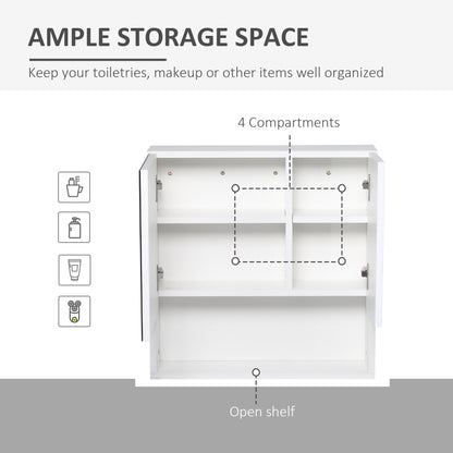 Bathroom Mirror Cabinet Wall-Mounted Storage w/ Double Door Adjustable Shelf - White