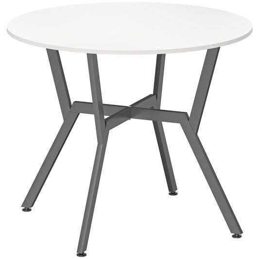 Dining Table, Round Kitchen Table with Black Legs for Living Room, Dining Room 90 x 76 cm, High Gloss White