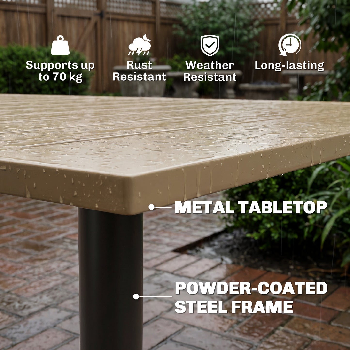 Garden Dining Table, 150 x 90 cm Rectangle Outdoor Table with 5 cm Parasol Hole