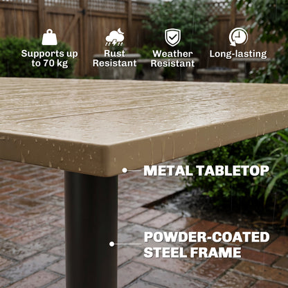 Garden Dining Table, 150 x 90 cm Rectangle Outdoor Table with 5 cm Parasol Hole