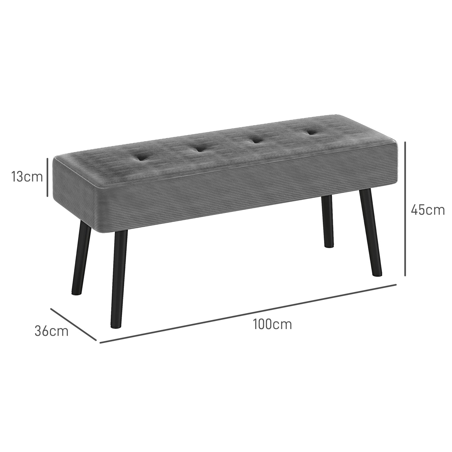 End of Bed Bench, Corduroy Bedroom Bench with Thick Padding and Steel Legs, Tufted Window Seat for Entryway, Living Room