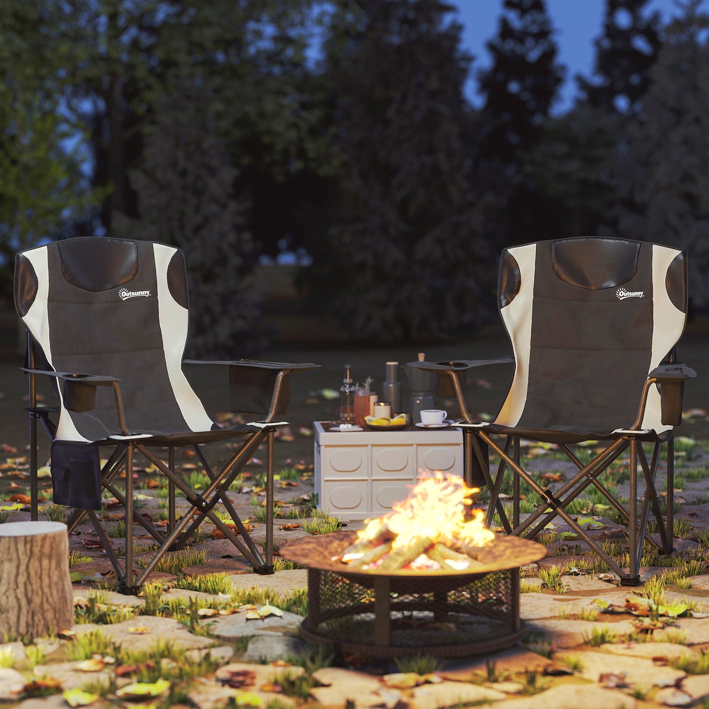 Set of 2 Folding Camping Chairs, Padded Camping Chairs with Adjustable Armrests