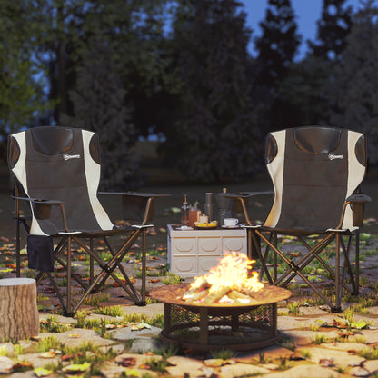 Set of 2 Folding Camping Chairs, Padded Camping Chairs with Adjustable Armrests