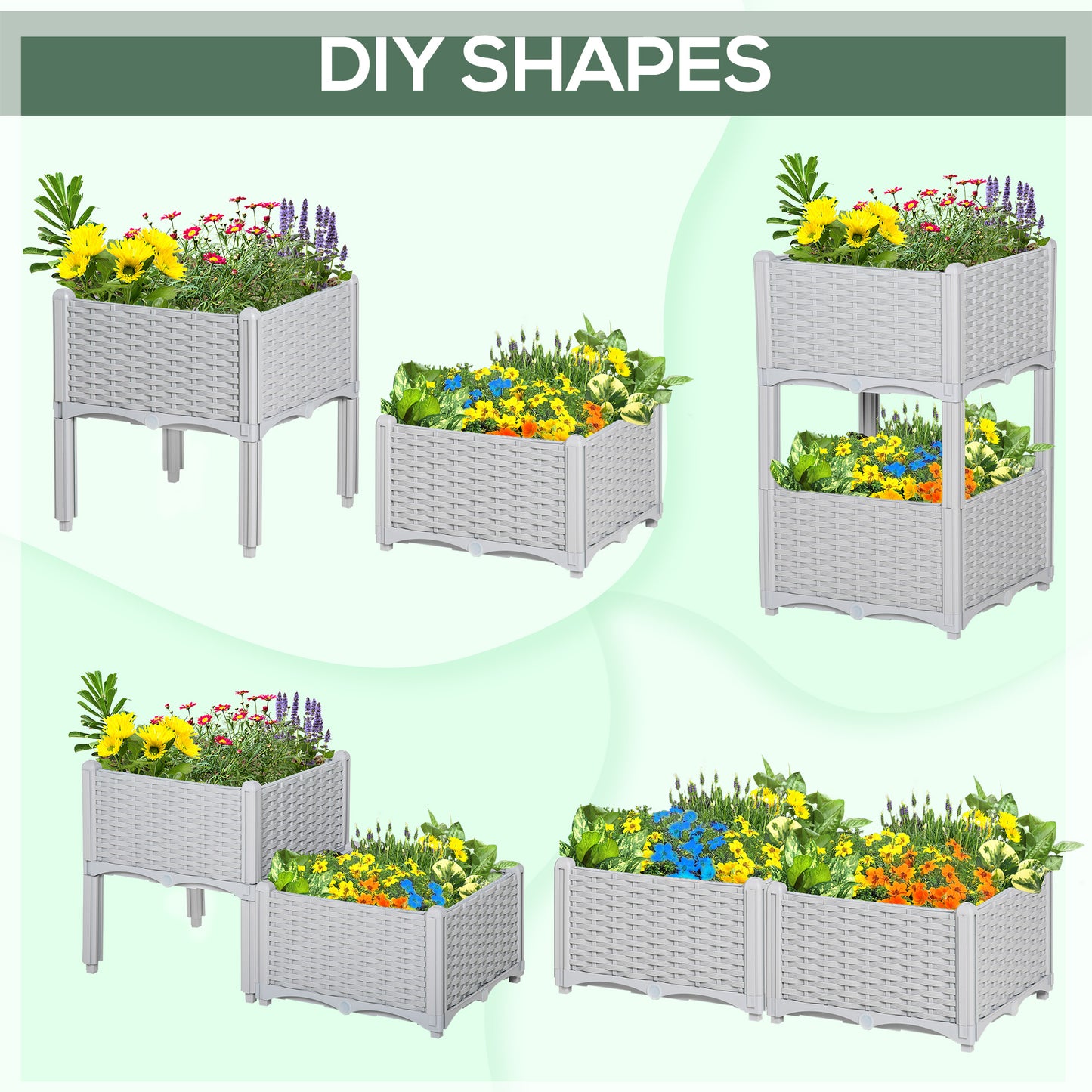 Set of Two Rattan-Effect Planters - Grey
