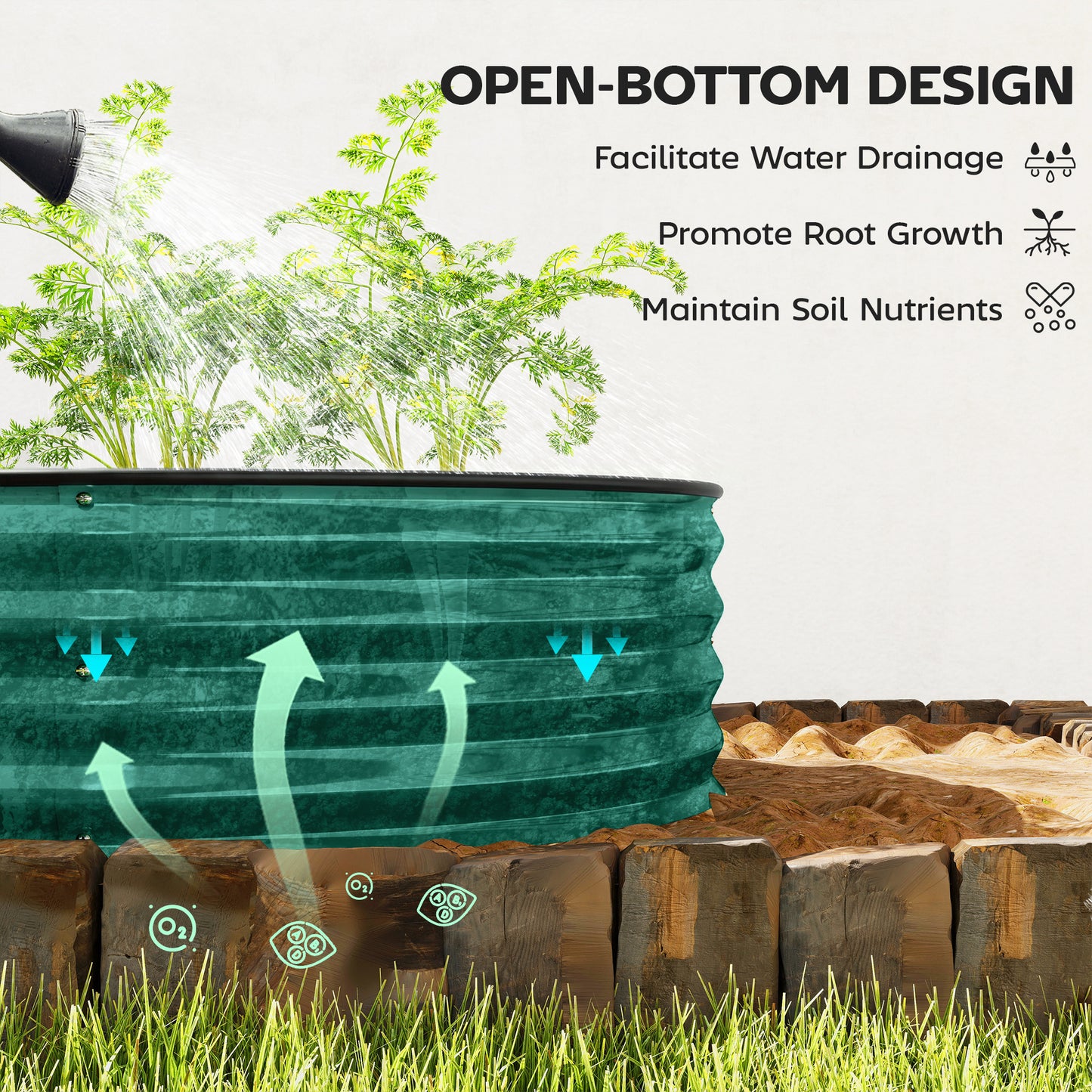 Galvanised Raised Garden Bed, Metal Planter Box with Safety Edging, for Flowers, Herbs, Succulents, Light Green