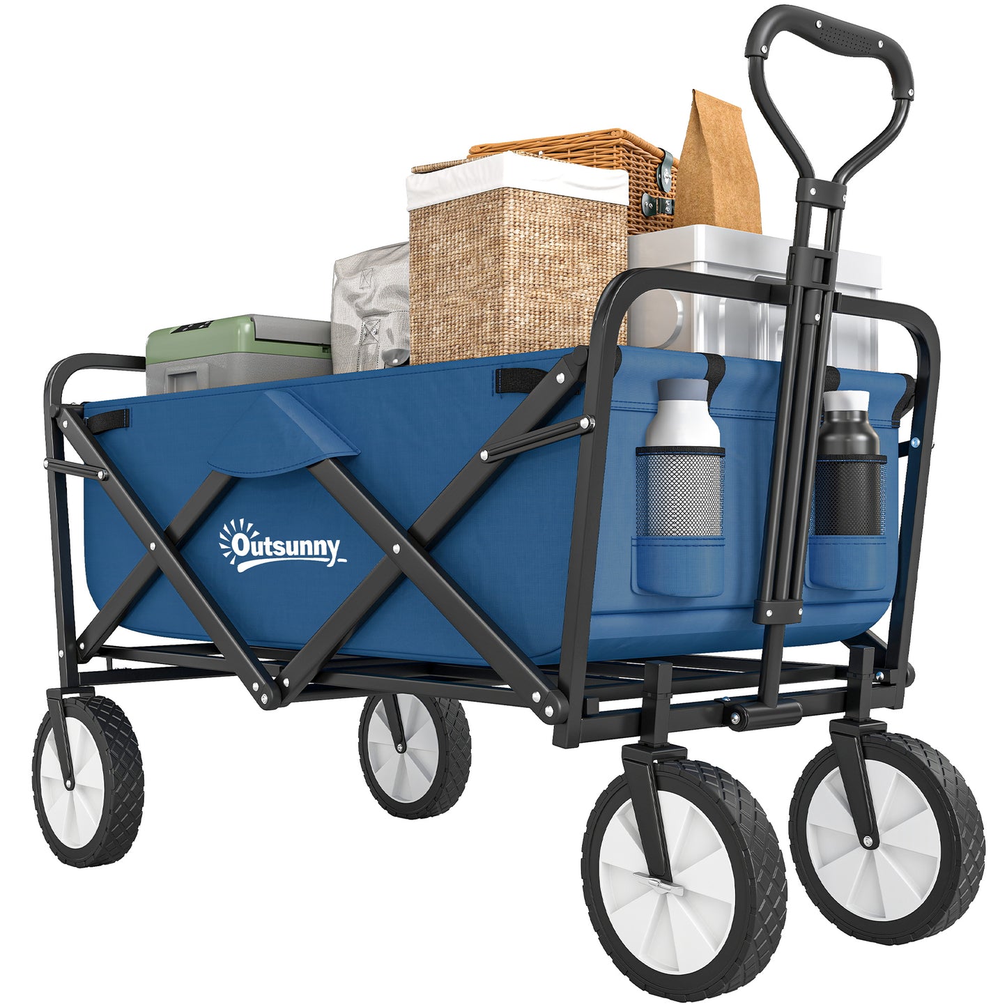 135L Festival Trolley on Wheels, Folding Wagon Camping Trolley Cart with Adjustable Handle, Dual Brakes