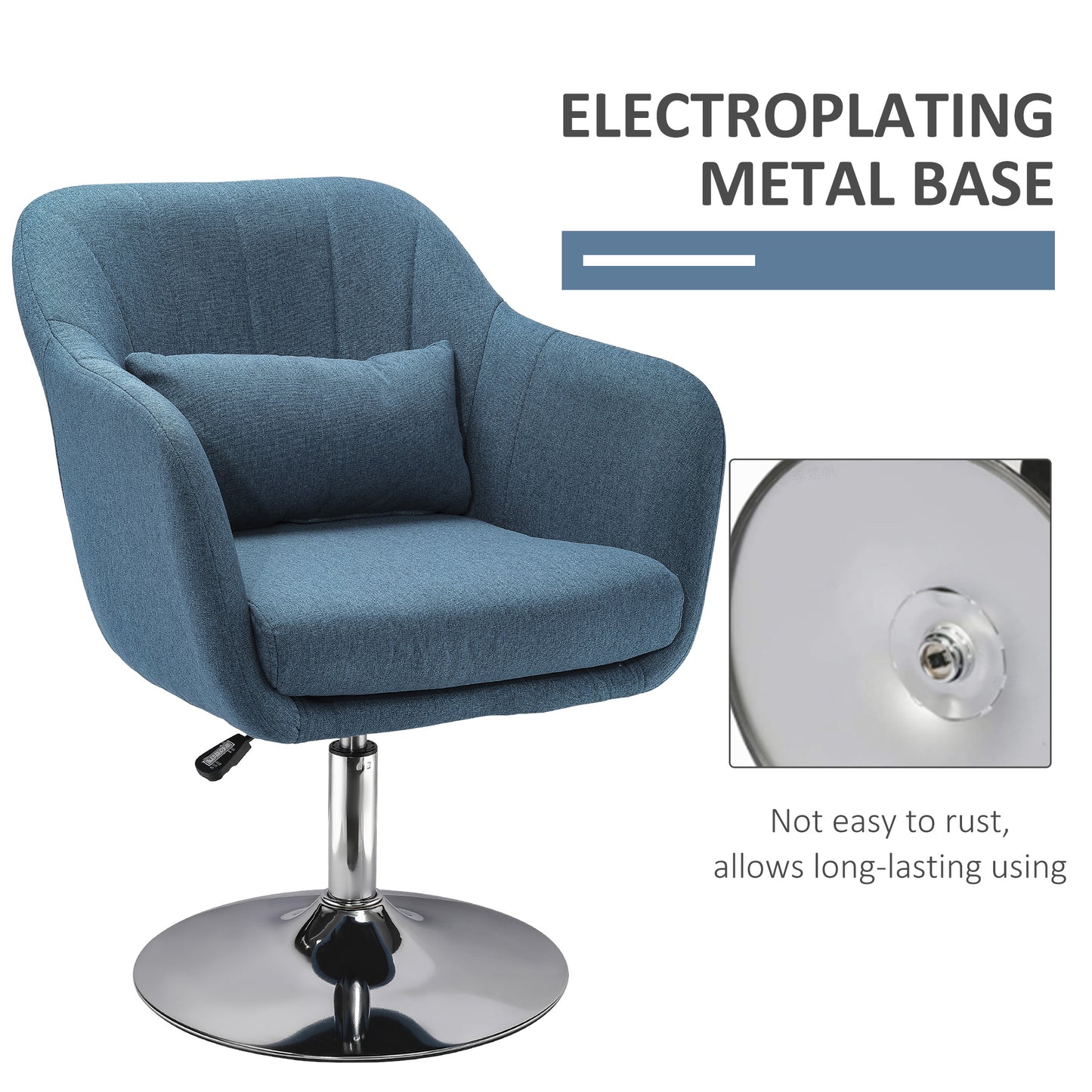 Swivel Accent Chair, Linen Fabric Tub Vanity Chair, Modern Armchair with Adjustable Height and Lumbar Support for Living Room