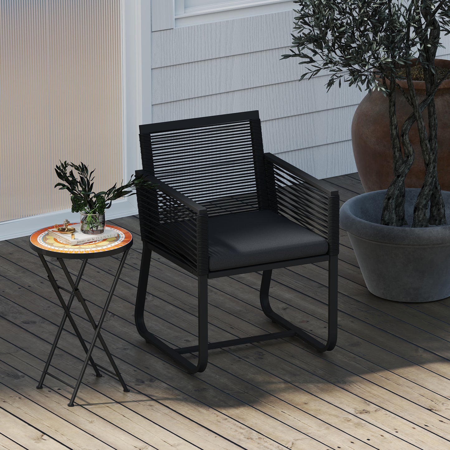Mosaic Outdoor Garden Table, 35.5cm Round Folding Coffee Table with Metal Frame for Balcony Terrace, Orange