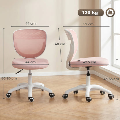 Office Chair, Armless Computer Desk Chair with Breathable Mesh, Adjustable Height, Swivel Wheels, Pink