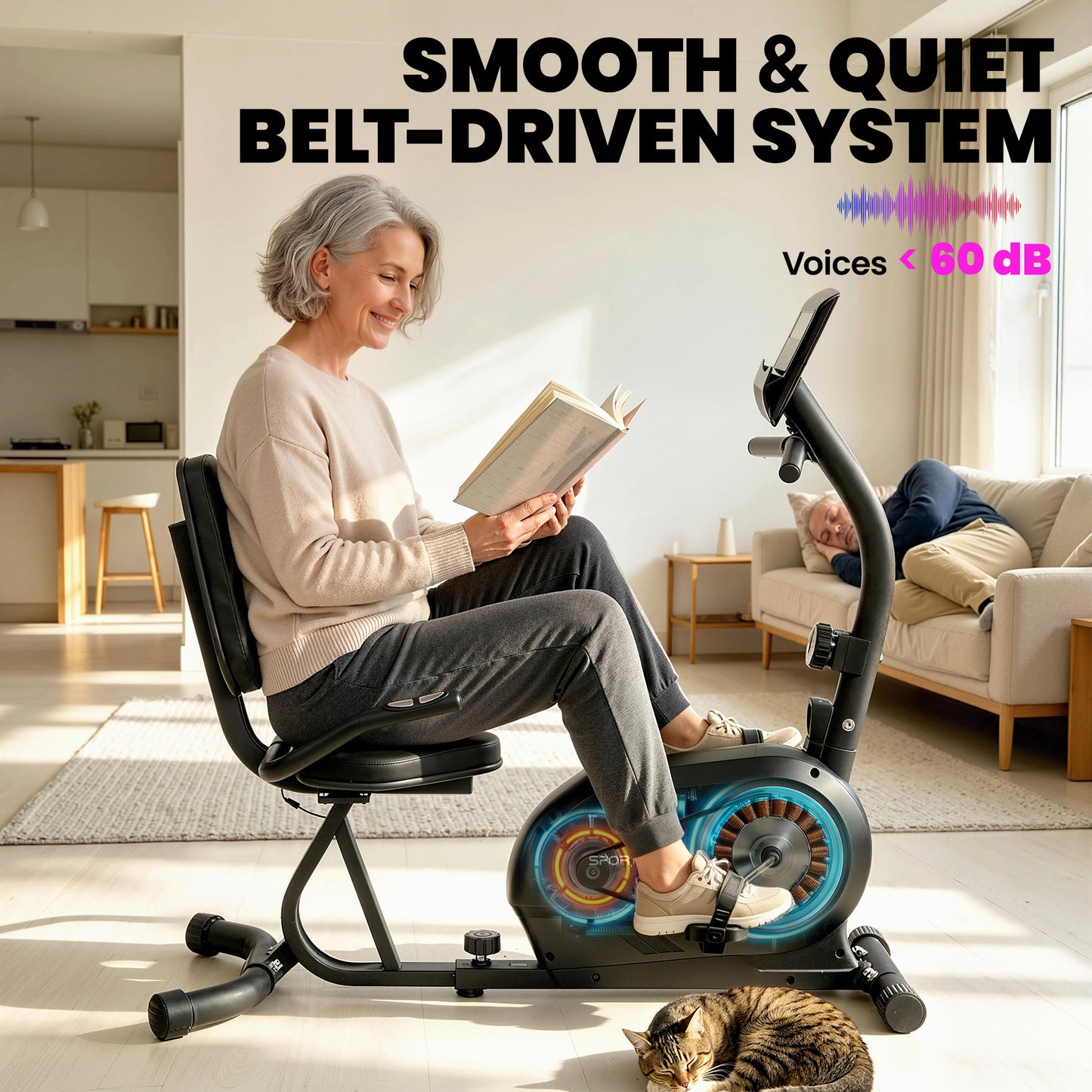 Recumbent Exercise Bike for Home, Stationary Bike with Bluetooth, App Connectivity, Quiet 8-Level Magnetic Resistance