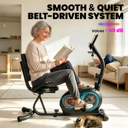 Recumbent Exercise Bike for Home, Stationary Bike with Bluetooth, App Connectivity, Quiet 8-Level Magnetic Resistance